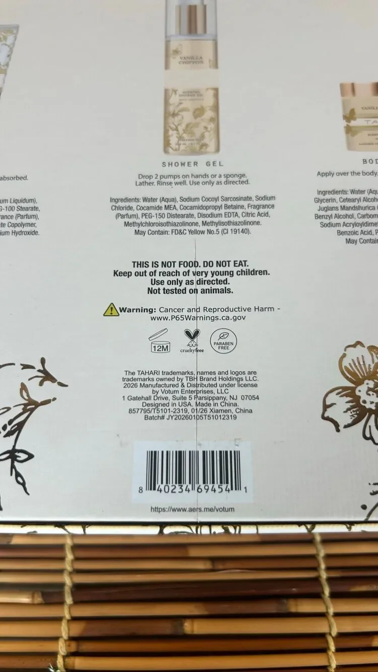 Tahari Vanilla Chiffon Hand Cream Shower Gel and Body Scrub Set New